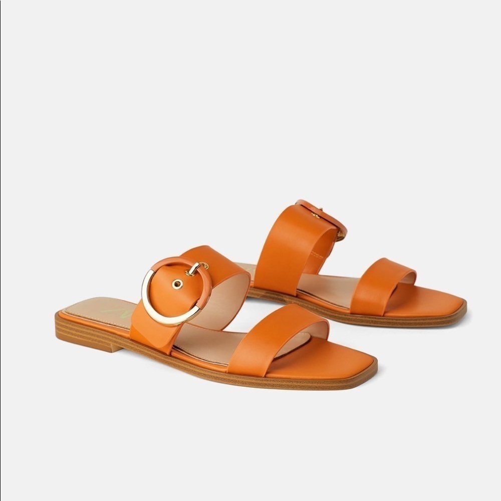 ZARA Flat Leather Sandals with Buckle